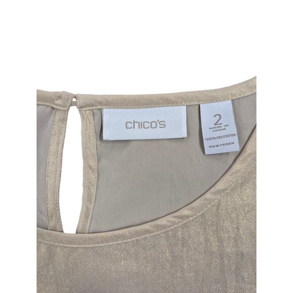 Chico's 100% Polyester Metallic Gold Top Sz 2 L/XL NWOT - Picture 5 of 5